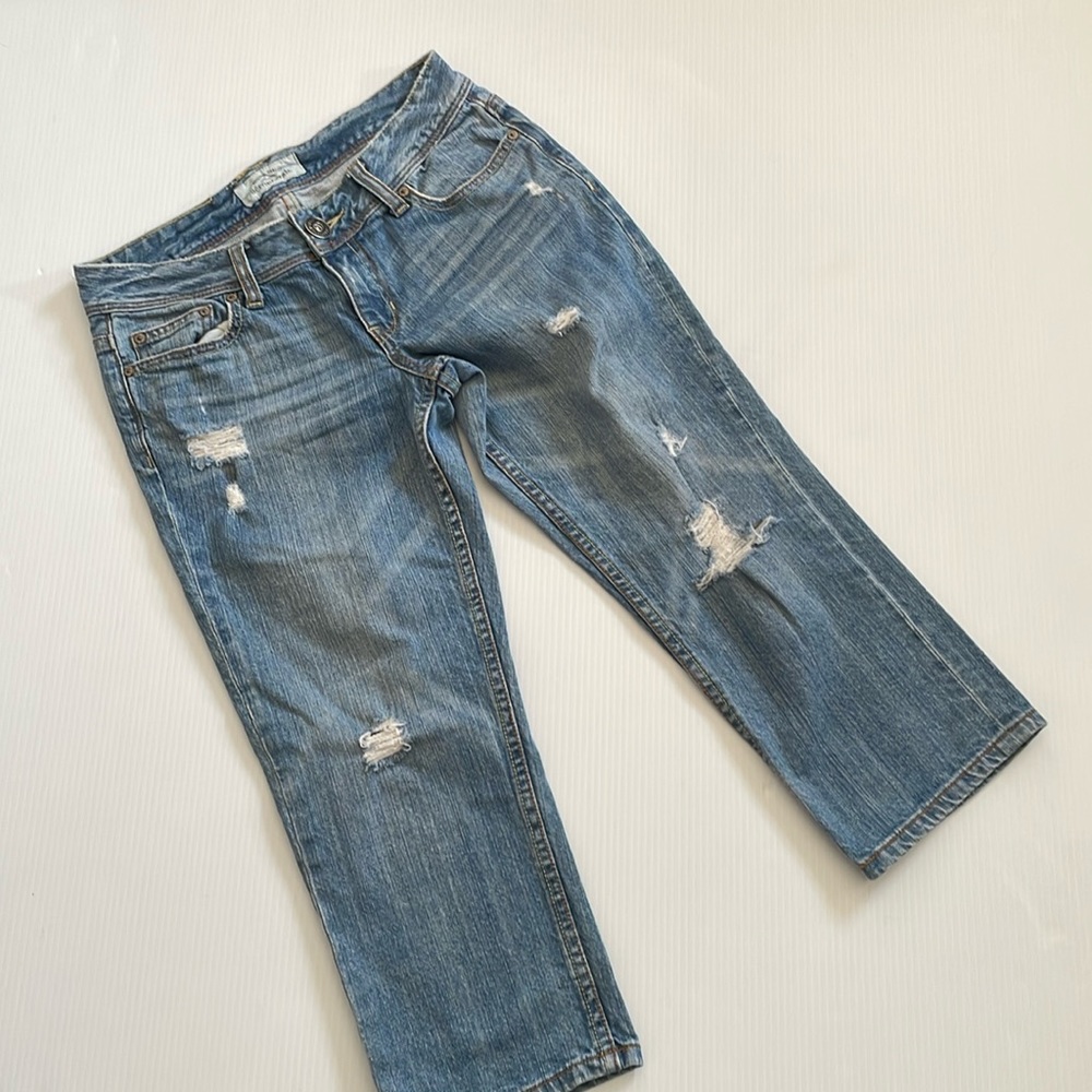 Aeropostale distressed, cropped, blue jeans.  Women’s size 4